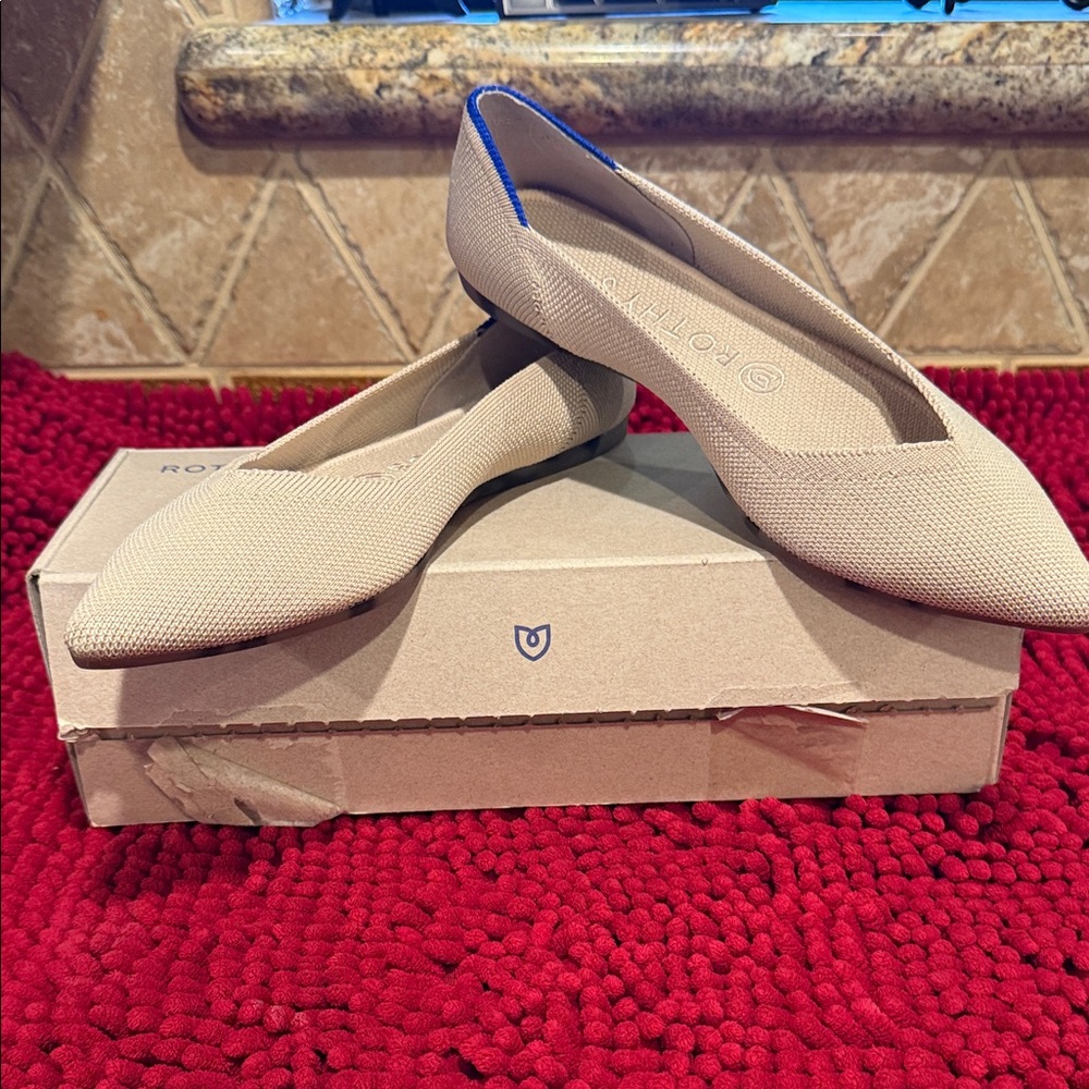 Rothy's Beige Women's Flats with Blue Accent